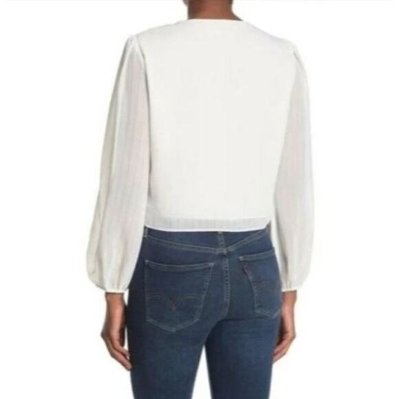 WAYF Women's Lace Trim Knotted Long Sleeve Blouse, Ivory, L, NWT - Picture 2 of 7